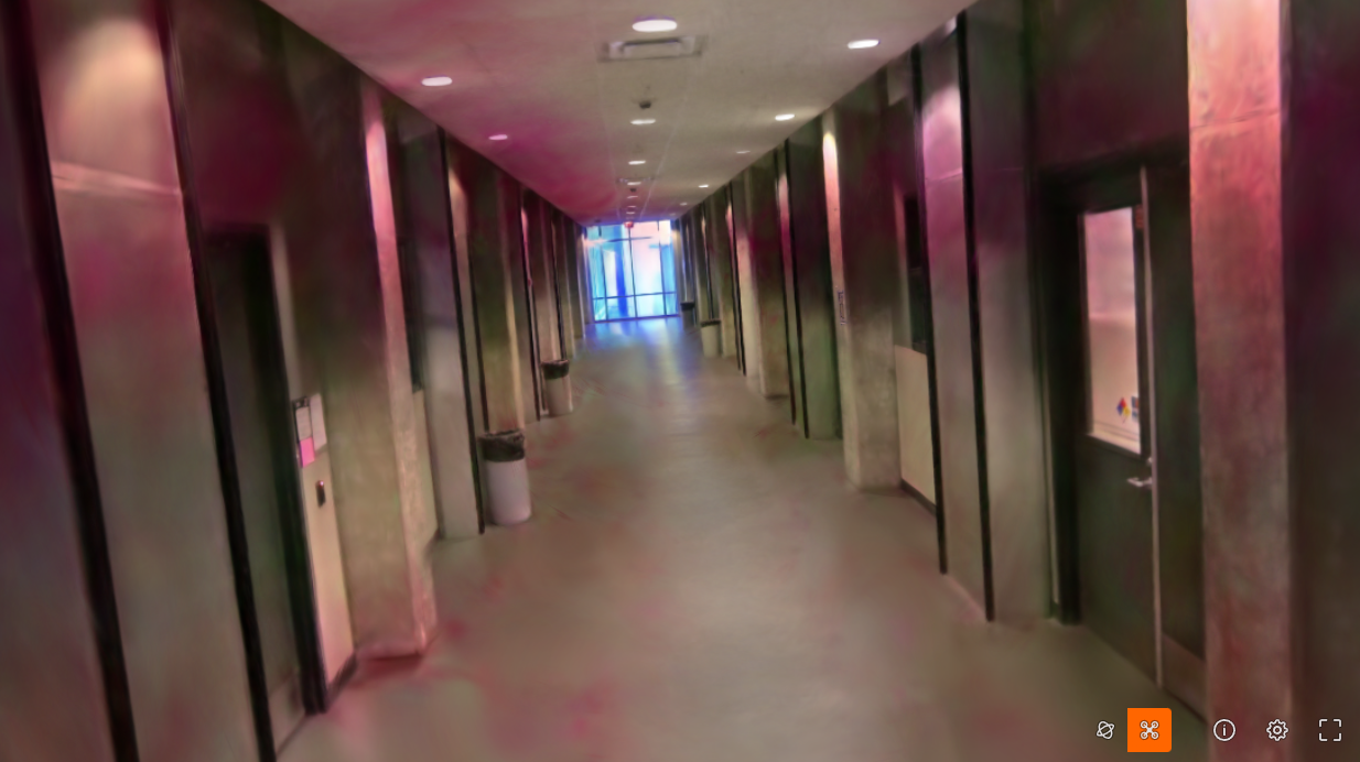 Indoor hallway reconstruction with visible camera occlusion artifacts